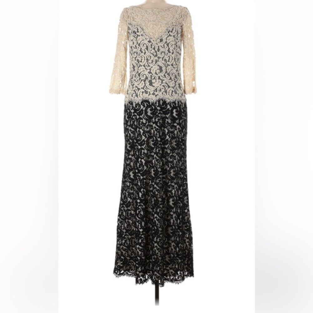 Tadashi Shoji Amberly Lace Maxi Gown Dress Women’s Size 8 Neutral / Black